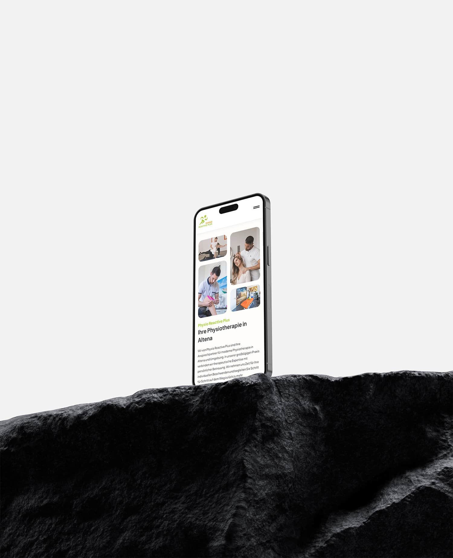 Mobile Ansicht des Physio Reactive Plus Onepagers mit Termin- und Praxisinformationen